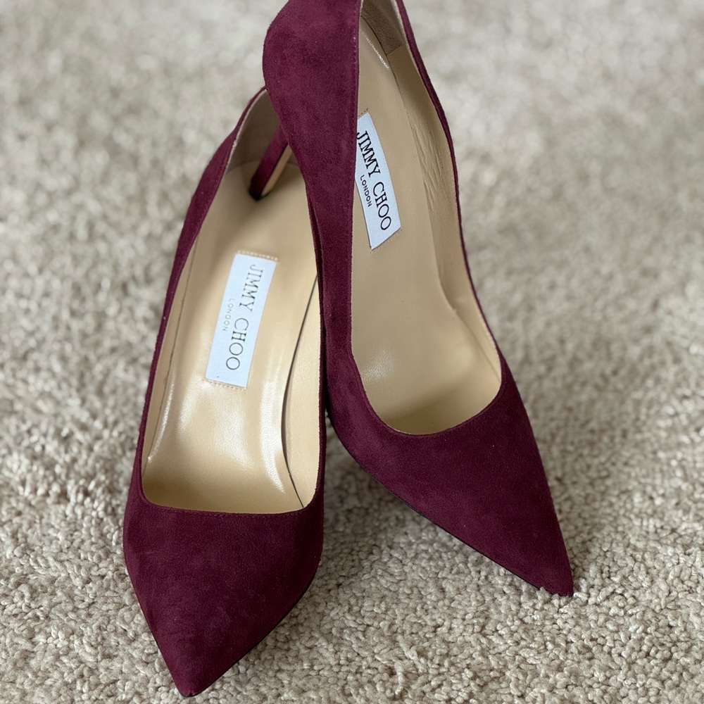 Jimmy Choo Agnes Bordeaux Suede Stiletto Heels